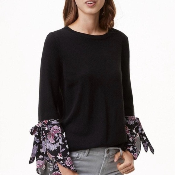 Loft size L black with sheer floral tie sleeve parts modest business going out - Picture 1 of 12